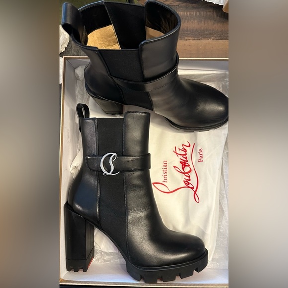 Leather Buckle Red Lug Sole Chelsea Booties - Picture 1 of 9